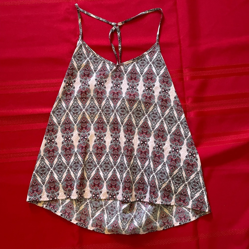 Small pink and white patterned silky top